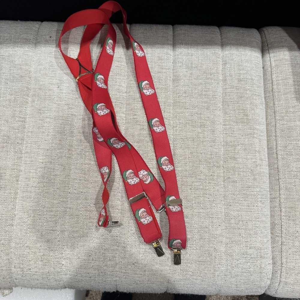 Vintage CAS W Germany Santa Claus Elastic Red Suspenders‎ Brass Clips Christmas